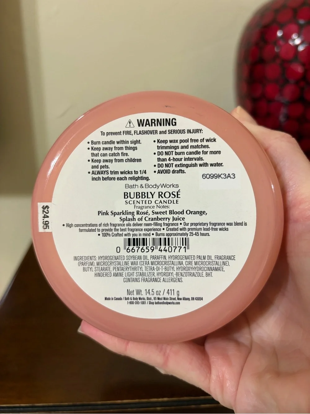 Bath & Body Works Bubbly Rose 3 Wick Candle